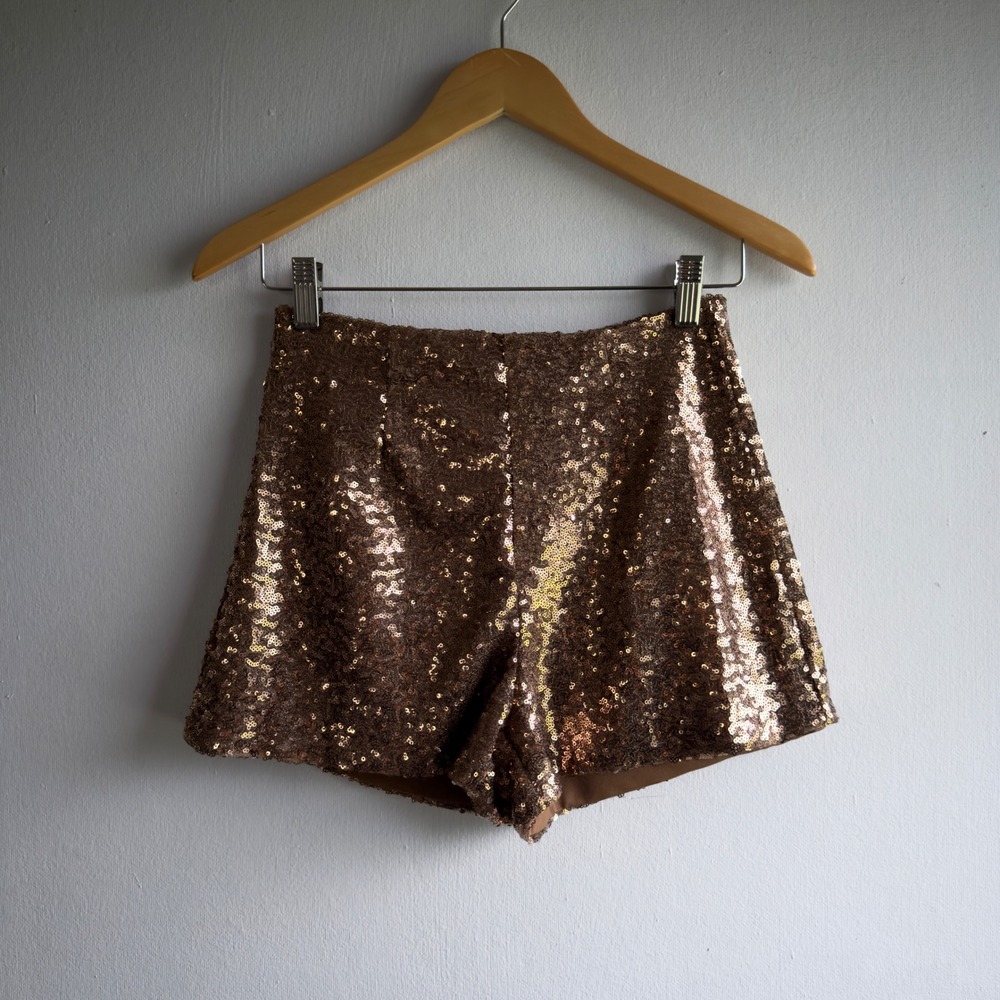 Charlotte Russe Sequin High Waisted Shorts Women XS Rose Gold Glam Party NWT